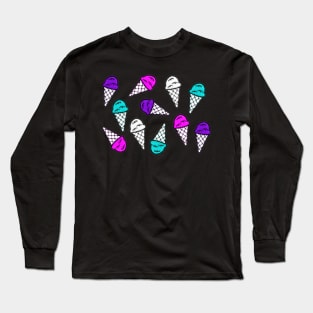 Colorful Ice Cream Pack and Pattern (Black) Long Sleeve T-Shirt